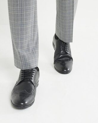 Black Leather Derby Brogue Shoes