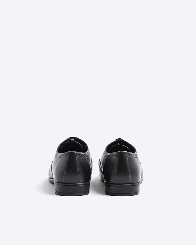 Black Leather Derby Brogue Shoes