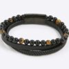 Black Leather Tigers Eye Bracelet