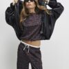 Black Leopard Print Tie Side Bubble Hem Top