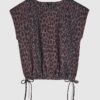 Black Leopard Print Tie Side Bubble Hem Top