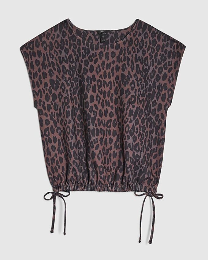 Black Leopard Print Tie Side Bubble Hem Top