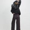 Black Leopard Print Wide Leg Trousers