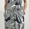 Black Linen Blend Palm Print Beach Trousers