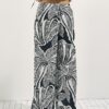 Black Linen Blend Palm Print Beach Trousers