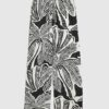 Black Linen Blend Palm Print Beach Trousers