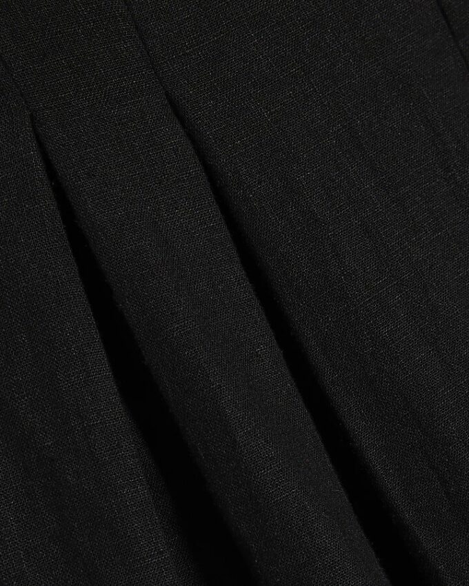 Black Linen Blend Shirred Mini Dress