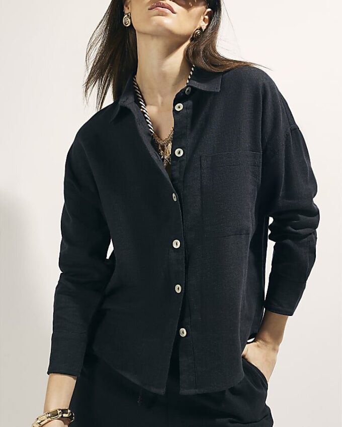 Black Linen Blend Shirt