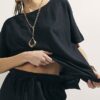 Black Linen Blend Short Sleeve Top