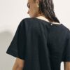 Black Linen Blend Short Sleeve Top