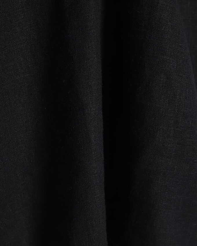 Black Linen Blend Short Sleeve Top