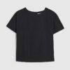 Black Linen Blend Short Sleeve Top