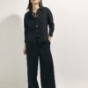 Black Linen Blend Wide Leg Trousers