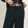 Black Linen Blend Wide Leg Trousers