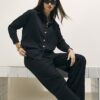 Black Linen Blend Wide Leg Trousers