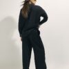 Black Linen Blend Wide Leg Trousers