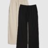 Black Linen Blend Wide Leg Trousers