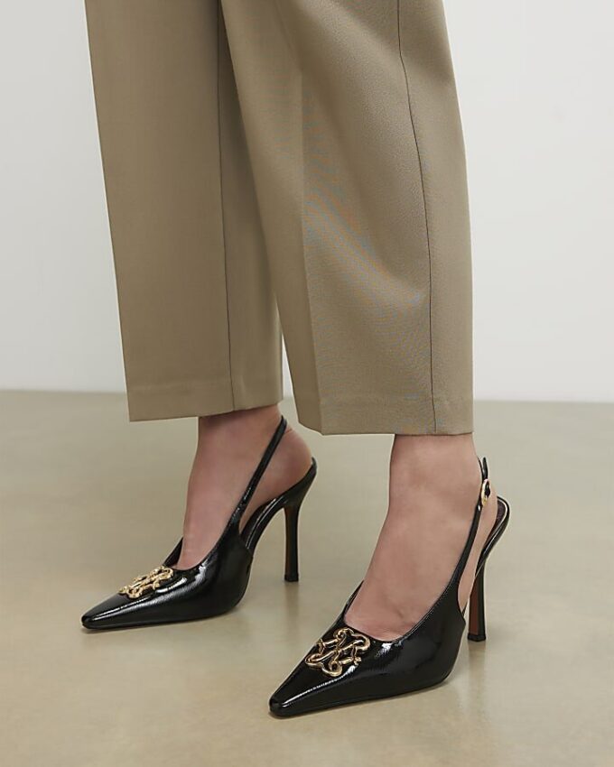 Black Logo Sling Back Court Heels