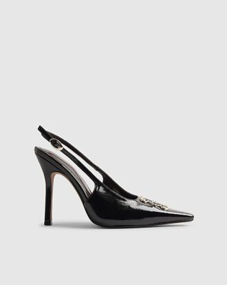 Black Logo Sling Back Court Heels Black Logo Sling Back Court Heels