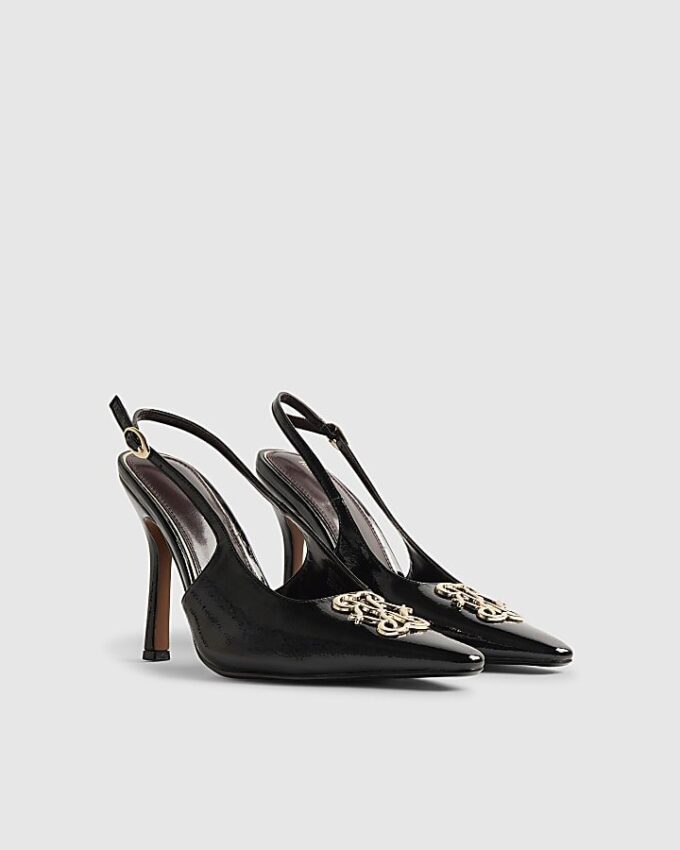 Black Logo Sling Back Court Heels