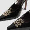 Black Logo Sling Back Court Heels