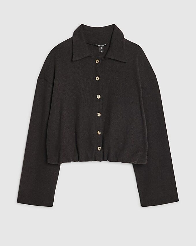 Black Long Sleeve Cosy Bubble Hem Cardigan