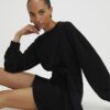 Black Long Sleeve Knot Side Mini Dress