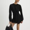 Black Long Sleeve Knot Side Mini Dress