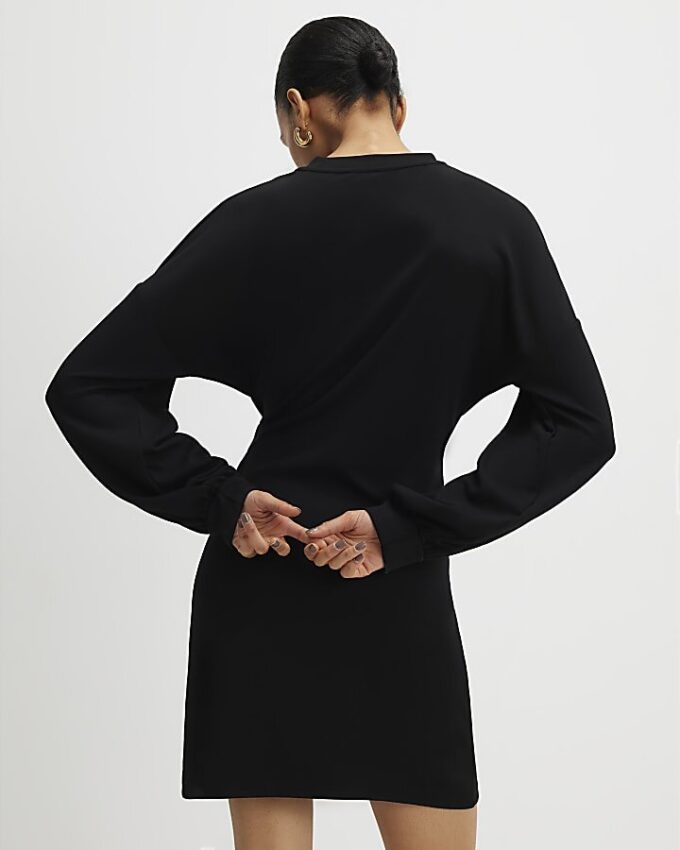 Black Long Sleeve Knot Side Mini Dress