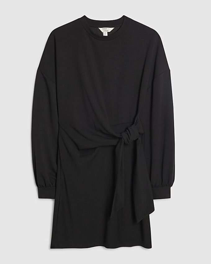 Black Long Sleeve Knot Side Mini Dress