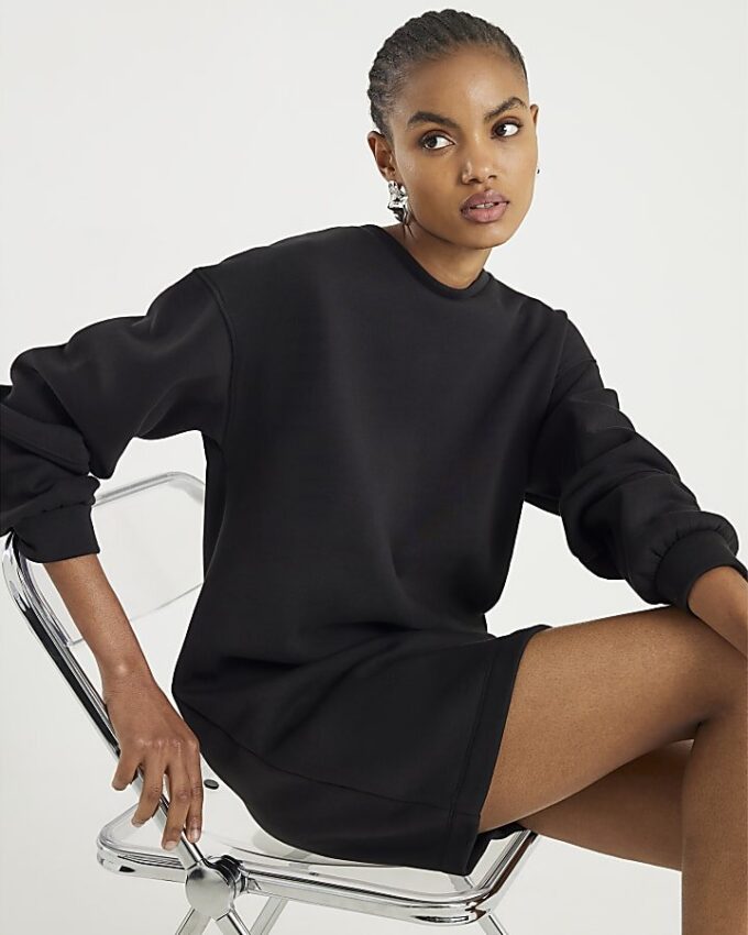Black Long Sleeve Sweatshirt Dress