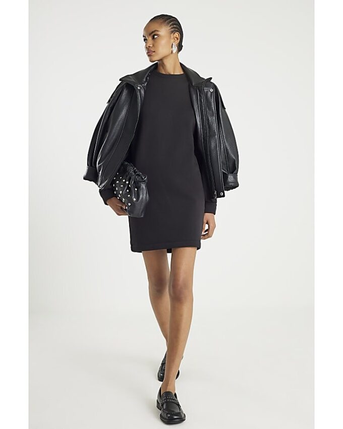 Black Long Sleeve Sweatshirt Dress