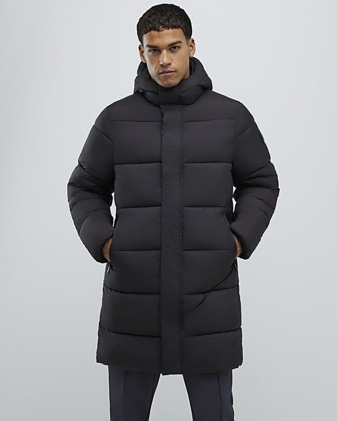 Black Mid Length Padded Puffer Jacket