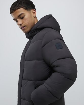 Black Mid Length Padded Puffer Jacket