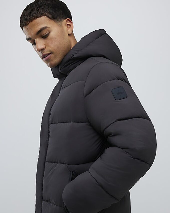 Black Mid Length Padded Puffer Jacket