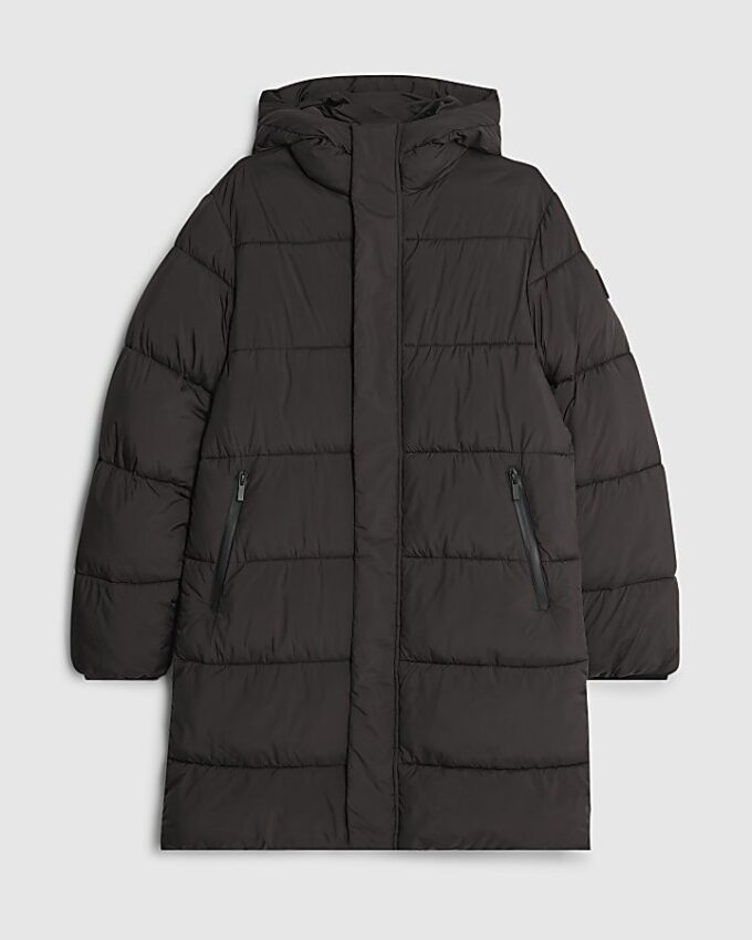 Black Mid Length Padded Puffer Jacket