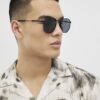 Black Monogram Hexagon Smoke Lens Sunglasses