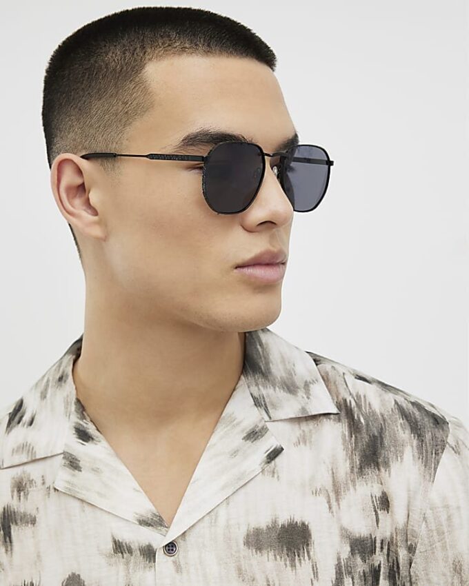 Black Monogram Hexagon Smoke Lens Sunglasses