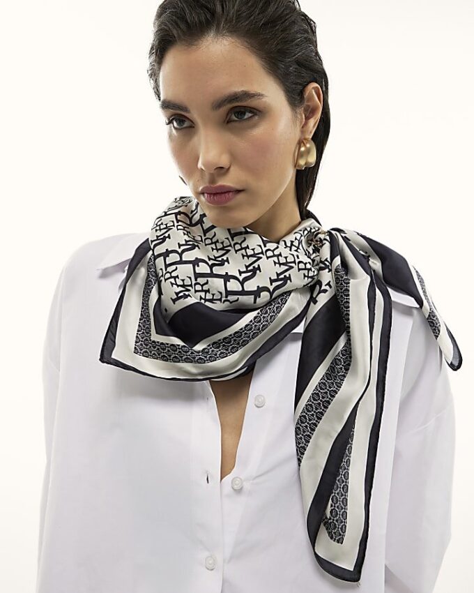 Black Monogram Print Neck Scarf