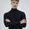 Black Muscle Fit Brick Knitted Funnel Jumper