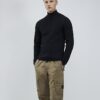 Black Muscle Fit Brick Knitted Funnel Jumper