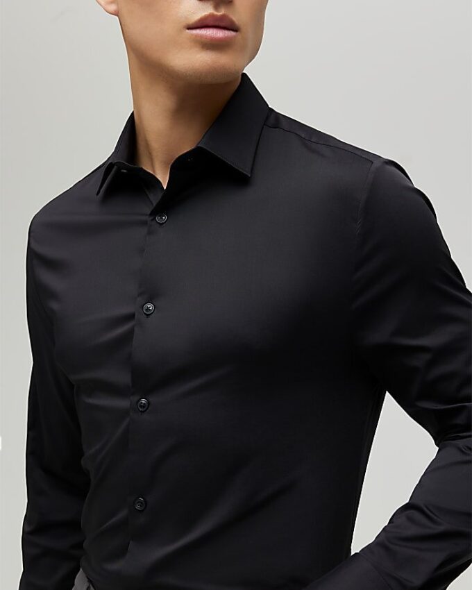 Black Muscle Fit Long Sleeve Shirt