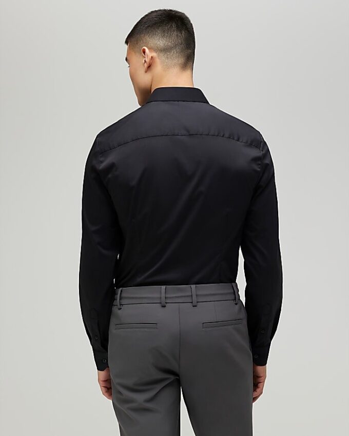 Black Muscle Fit Long Sleeve Shirt