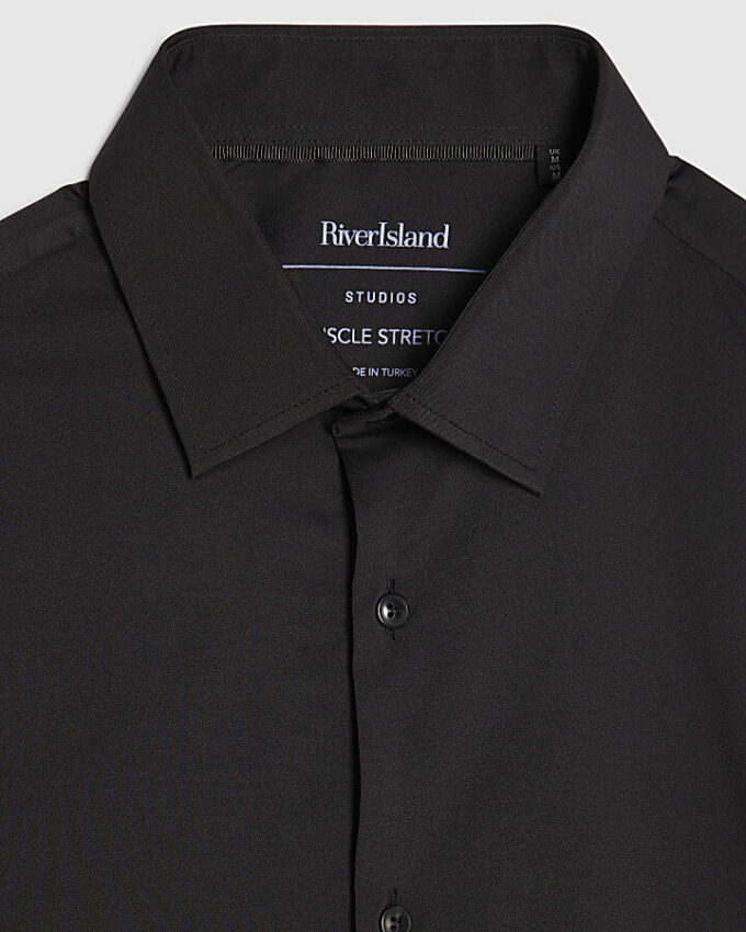Black Muscle Fit Long Sleeve Shirt