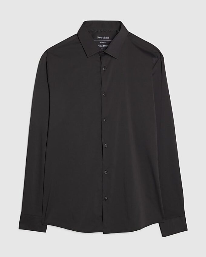 Black Muscle Fit Long Sleeve Shirt