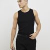 Black Muscle Fit Ribbed Vest
