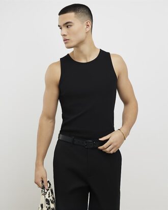 Black Muscle Fit Ribbed Vest Black Muscle Fit Ribbed Vest