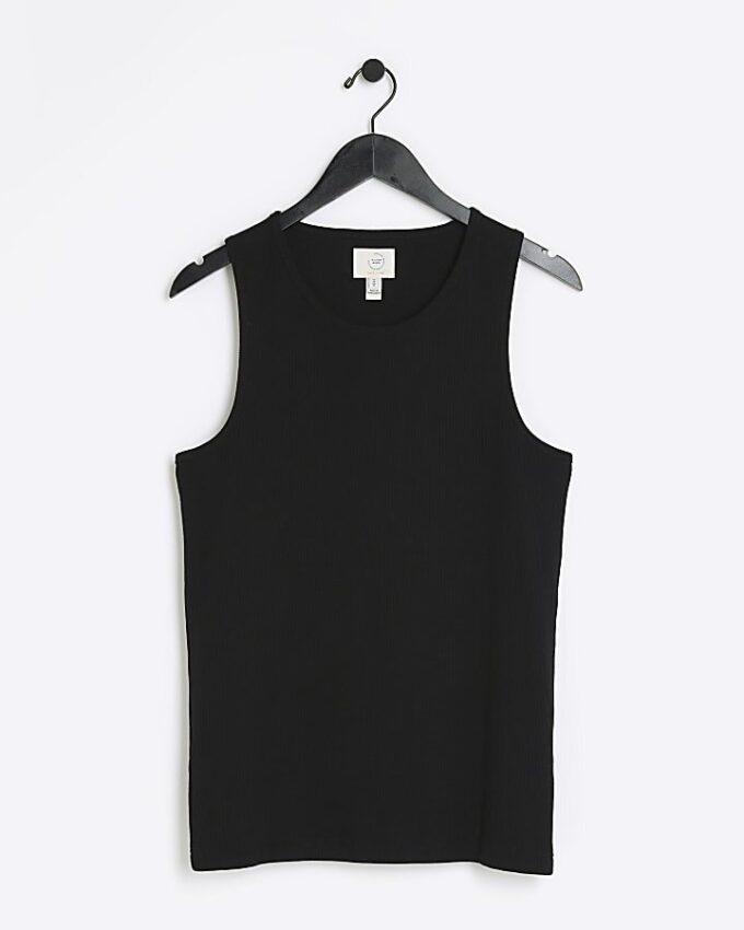 Black muscle fit stretch Rib Vest