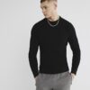 Black Muscle Fit Textured Jumper
