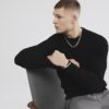 Black Muscle Fit Textured Jumper